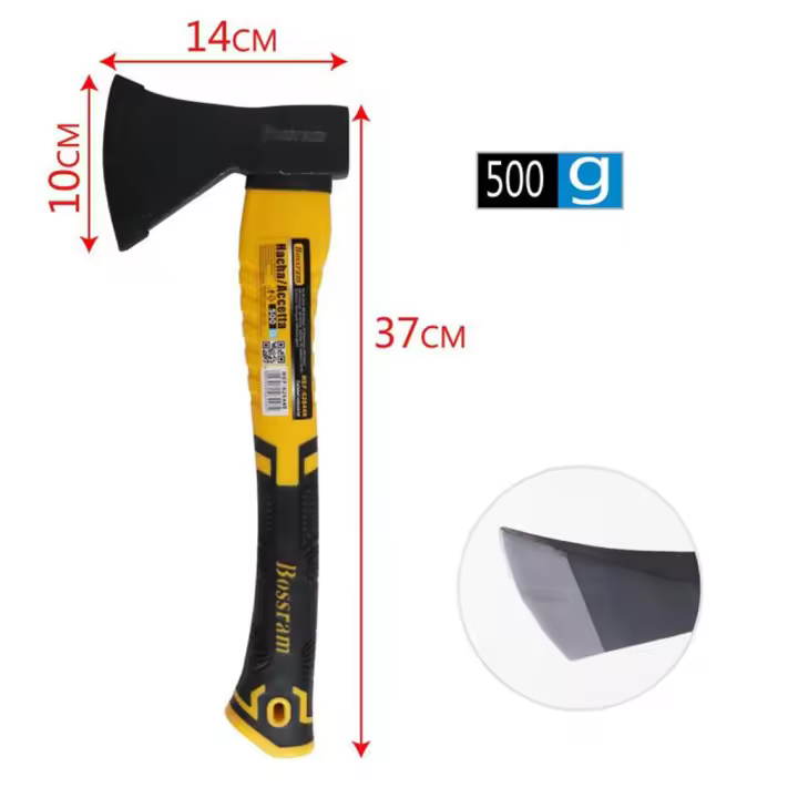 EasySpeed Hacha de Mano, Hacha de Jardinería para Troncos, Ramas y Leña, Cabezal Acero al Carbono A613, Mango de Fibra de Vidrio Antideslizante, Corte Preciso para Jardiín y Camping, Uso Doméstico y Profesional, Negro y Amarillo - 1