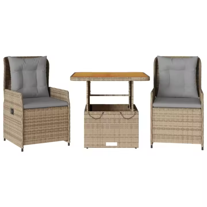 vidaXL Sillas y mesita de jardín 3 piezas ratán sintético cojín beige - 1