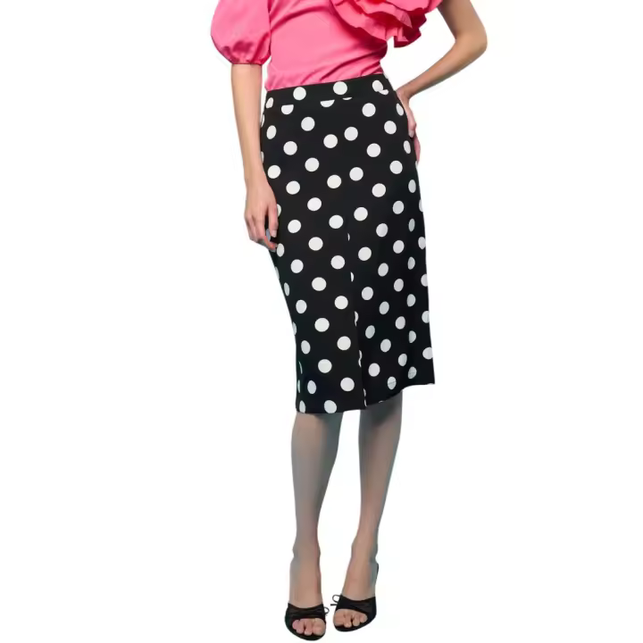 Weho Skirt - Falda Midi Lunares Minueto. Tiro alto y abertura frontal: estiliza la figura y añade un toque moderno. - 1