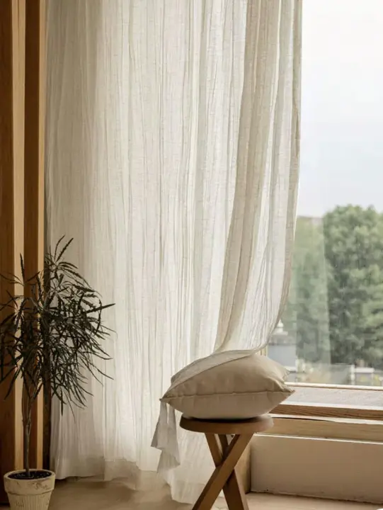 Cortinas De Lino Japonés Grueso Para Dormitorios Y Salones Translúcidas Semi-Oscurecedoras Para Instalación Lateral - 1