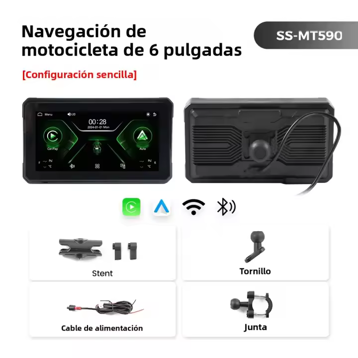 Monitor De Video Para Motocicleta Portátil De 6 Pulgadas Pantalla IN-CELL Sin Cable Soporte Para Apple Carplay Android Auto TPMS 1000NIT - 1