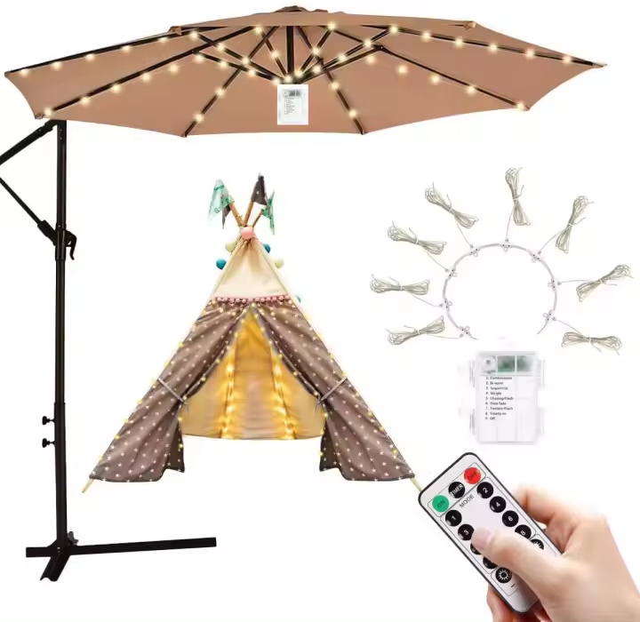 Luz De Paraguas Solar Con 104 LED 8 Modos Impermeable Para Iluminación Exterior Decoración De Jardín Y Playa Luz De Cadena De Luces Solares - 1
