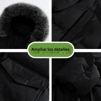 Chaqueta De Algodón Grande Para Hombre Con Collar De Piel Desmontable Abrigo Casual De Invierno Con Capucha Y Capucha Separable - details 11