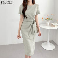 Vestido Bodycon Elegante De Verano ZANZEA Para Mujer Con Manga Corta Y Brecha En El Costado Vestido De Trabajo OL Con Cierre De Cremallera Y Decoración De Encaje Vestido Midi De Polyester - details 3