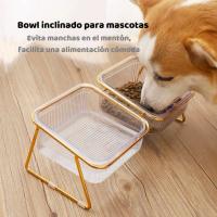 COTTECOTA-Comedero elevado para gatos y perros pequeños transparente, 11x30.5x14.4 cm con soporte de bambú y una inclinación de 15°, que favorece una postura ergonómica durante la alimentación. Ideales para facilitar la ingesta. Diseño moderno y creativo - details 0