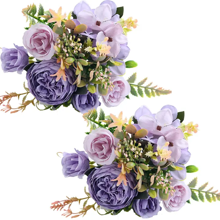 Flores artificiales, 3 piezas de peonías falsas de seda, ramo de flores de hortensia, arreglos florales realistas, ramos de mesa, morado - 1