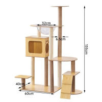 Cature,Árbol para Gatos, Torre Rascador con Casa y Plataformas Múltiples, 135 cm Alto x 60 cm Largo, Natural - details 7
