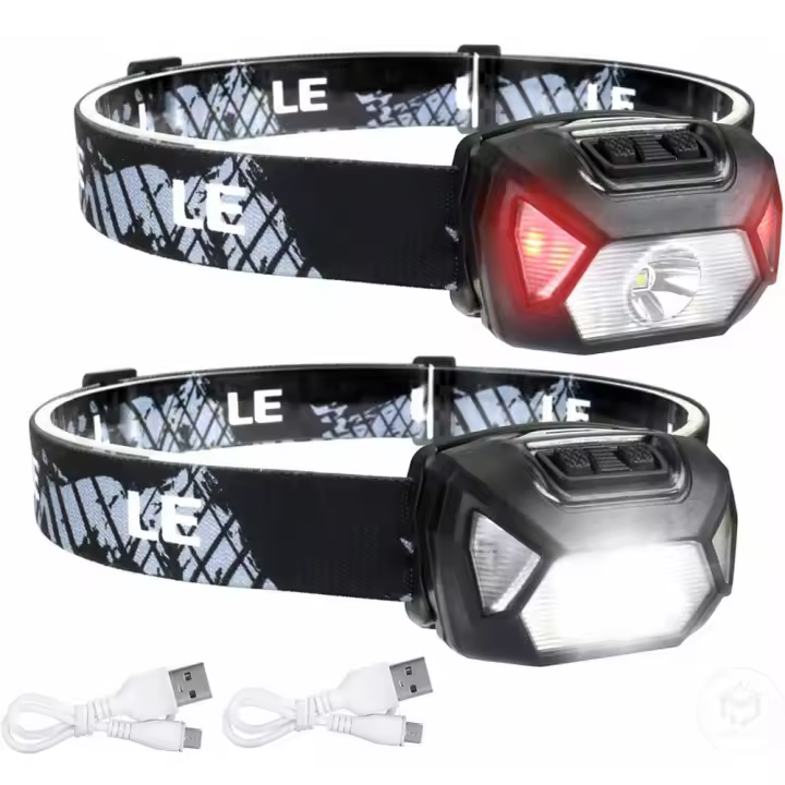 Linterna Frontal LED Recargable USB Con 6 Modos Impermeable IPX4 Para Pesca Al Aire Libre Luz Roja Y Verde Lámpara Frontal De 5W - 1