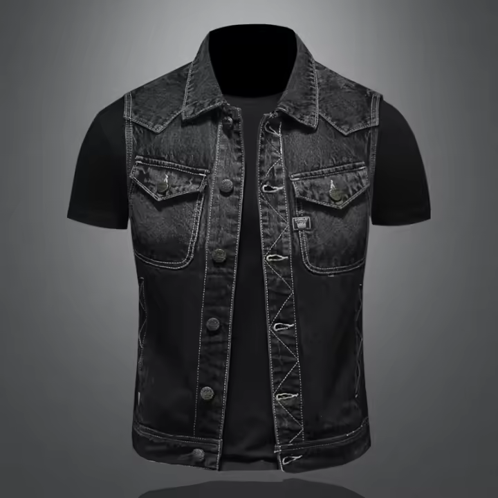 Chaleco De Motocicleta Estilo Retro Para Hombres Negro Gradiente Talla S-6XL Moda Elegante Sin Mangas Abierta Regular Primavera Verano - 1