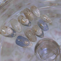 24PCS Uñas Postizas De Presión Con Diseño De Lunas Y Estrellas Glitter Francesa Uñas Cuadradas Cortas Azules Decoradas Con Adhesivo - details 1