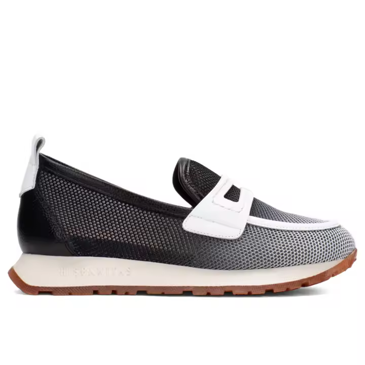 Hispanitas Kansas Mocasín deportivo de cuero y malla blanco y negro para mujer BHV254043 - 1