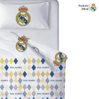 Real Madrid CF - Funda Nórdica Real Madrid Blanco Rombos, Licencia Oficial, 2 Piezas, Diseño Escudo Centrado - details 3