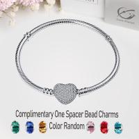 Pulsera de Plata con Eslabón Serpiente y Cierre de Corazón Compatible con Charms Europeos Pandora para Mujer - details 0