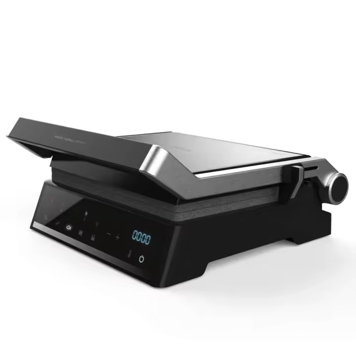 Parrilla Eléctrica Rock'nGrill 2000W Ajuste de Tiempo y Temperatura | Apertura 180º | Placas Extraíbles | Lavavajillas | Bandeja Recogegrasas | Ideal para Asar Cecotec - 1