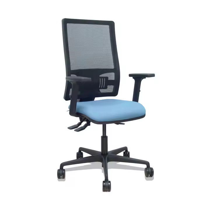 Silla Bormate asincro malla negra asiento bali azul cielo brazos 2D ruedas 65mm - 1