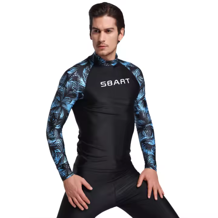 Traje De Baño Para Hombre Con Split Protección Solar Traje De Natación Con Mangas Largas Para Vacaciones Snorkeling Y Surf - 1