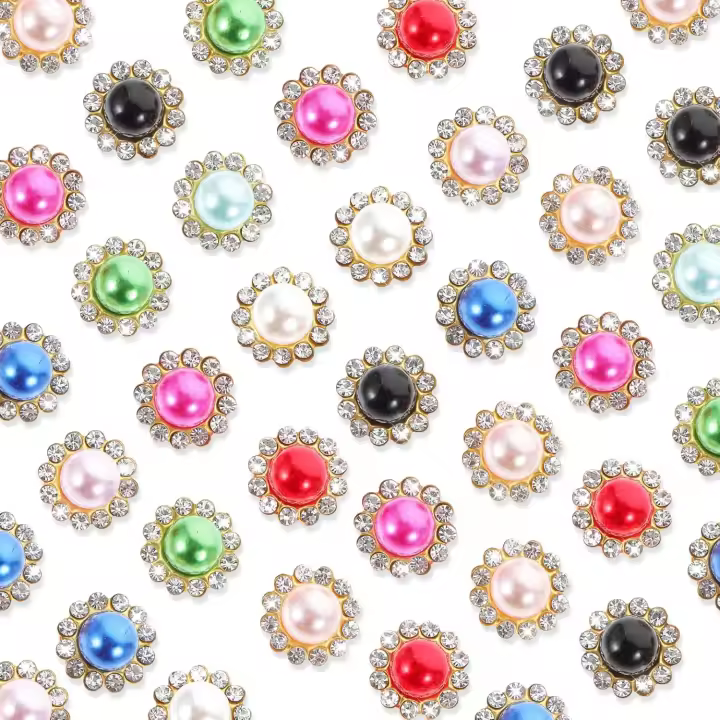 100 unidades, botones de Perlas de estrás, botones de Perlas Doradas, base Plana, Perlas de imitación, botones Dorados para cárdigan de DOT, bisutería y Joyas - 1