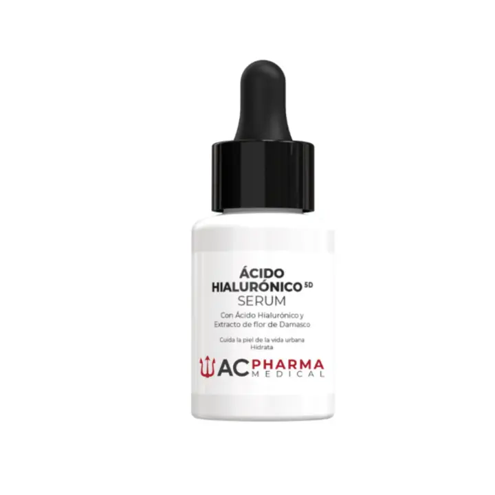 Serum Ácido Hialurónico 5D de Altísima Eficacia y con Flor de Damasco para potenciar su eficacia | Envase de 30ML | Serum Facial Ácido Hialurónico para hidratación y reducción signos de cansancio | Aporta confort y Elasticidad a tu piel | ACPHARMA MEDICAL - 1