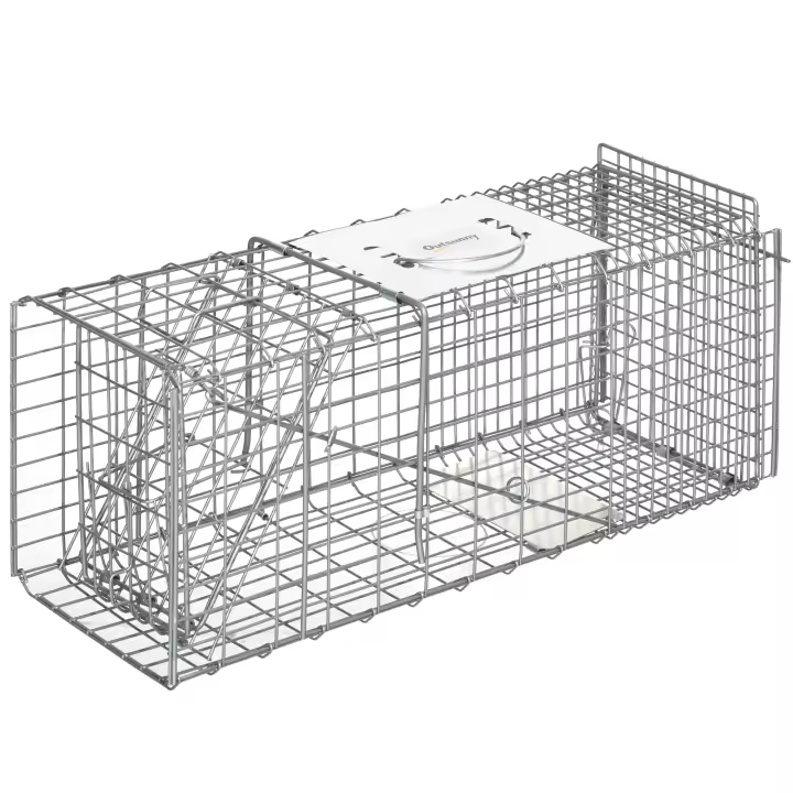Outsunny Trampa para Animales Vivos Plegable Jaula de Captura de Alambre con Puerta y Asa para Conejos Gatos Ratas Roedores Plata - 1