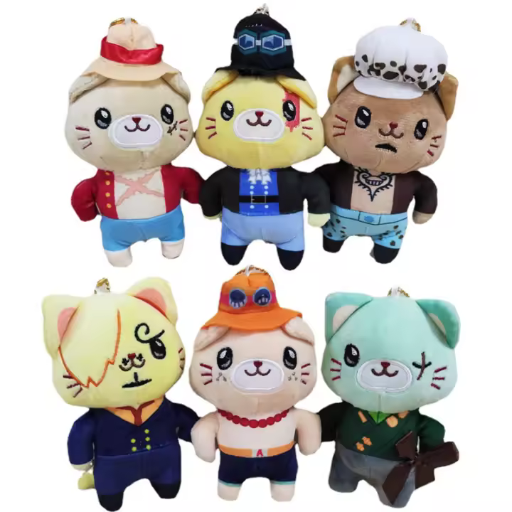 Set De 6 Muñecos De Peluche One Piece Con Pelo Corto Y Relleno De Algodón Ecológico Luffy Sanji Law Ace Kawaii Para Adultos Y Niños - 1