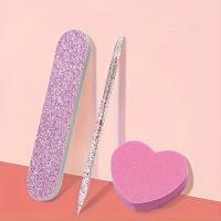 Set De 12 Piezas De Cuidado De Uñas Con Brillo Rosa Kit De Arte De Uñas Y Pedicura Con Pulidor De Corazón Rodillo De Cristal Y Lápiz De Archivo Doble Cara - details 0