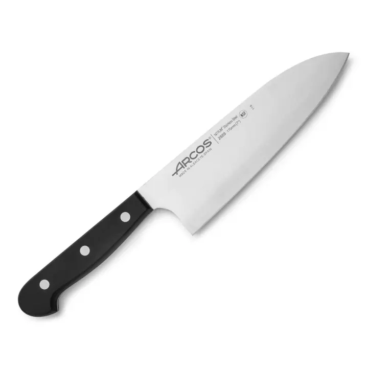 Arcos Cuchillo Deba Acero Inoxidable. Cuchillo japonés afilado para pescado, carne y verduras. Mango ergonómico polioximetileno y Hoja 170 mm. Serie Universal. Color negro. - 1