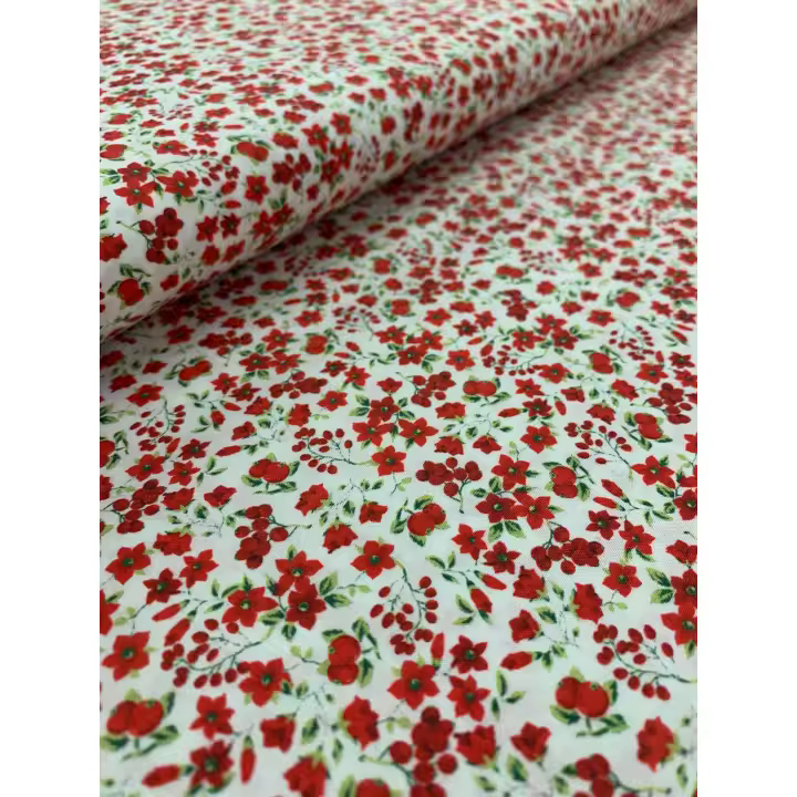 Tejidos Ortuño-  Tela flores rojas para patchwork, liberty, prendas infantiles, decoración hogar ,manualidades, complementos,1m x Ancho 150cm - 1