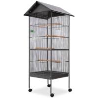 vidaXL Jaula para pájaros con techo de acero negro 66x66x155 cm - details 0
