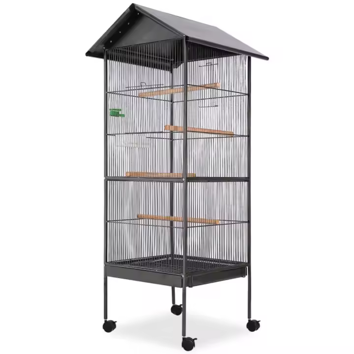 vidaXL Jaula para pájaros con techo de acero negro 66x66x155 cm - 1