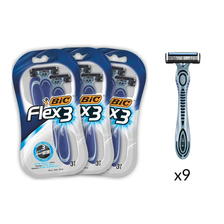 BIC Flex3 Maquinillas Desechables para Hombre - Paquete de 3 Packs de 3 - 1
