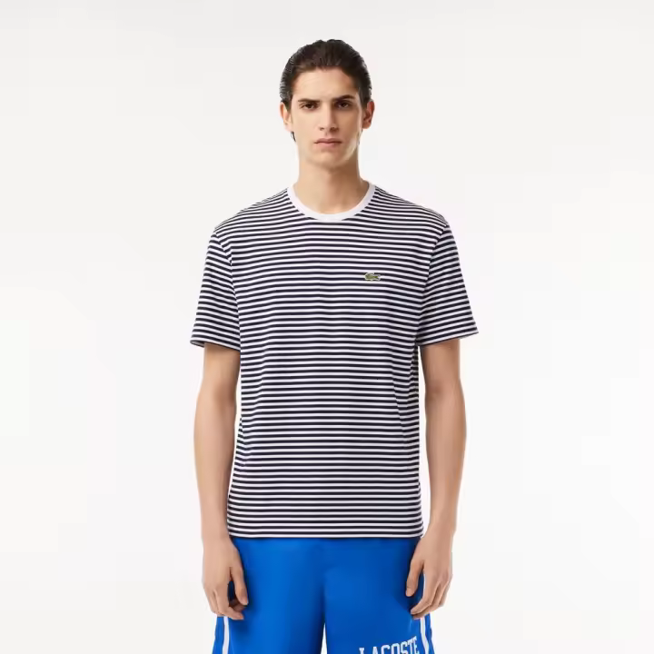 Camiseta Blanco-Azul Marino Lacoste de Rayas - 1