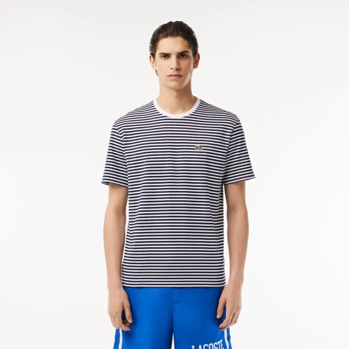 Camiseta Blanco-Azul Marino Lacoste de Rayas - 1
