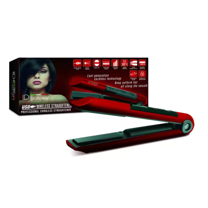Italian Design - Plancha de Pelo de Viaje - Mini Plancha Pelo Inalámbrica y Recargable por USB, con Peine Integrado, Placas de Cerámica, 18W y Temperatura Máxima de 250ºC - Color Rojo - 1