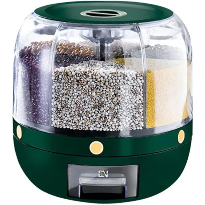 Dispensador de arroz giratorio multiusos para almacenamiento de granos con 6 contenedores extraíbles sellados para cereales secos - 1