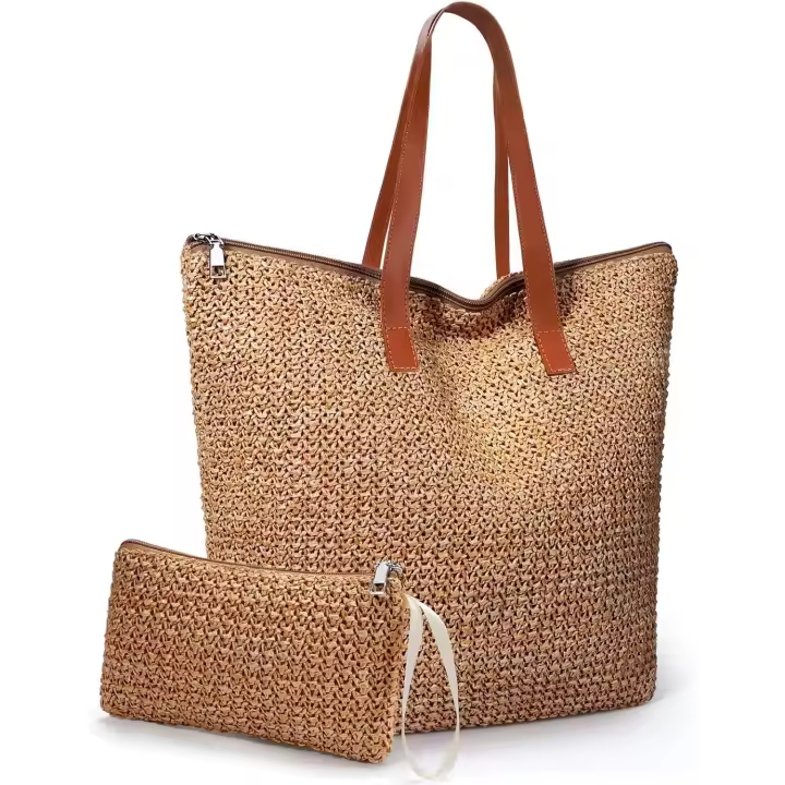 Bolsa de Playa de paja para Mujer, Bolsa de Playa Tejida de Verano, Bolso de mano de hombro, Bolso Bohemio - 1