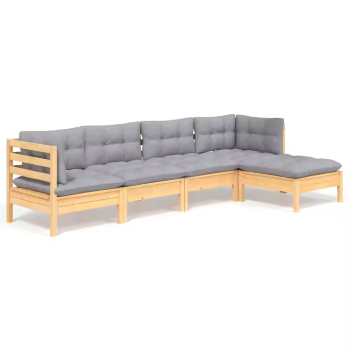 vidaXL Juego de muebles de jardín 5 pzas y cojines madera de pino - 1