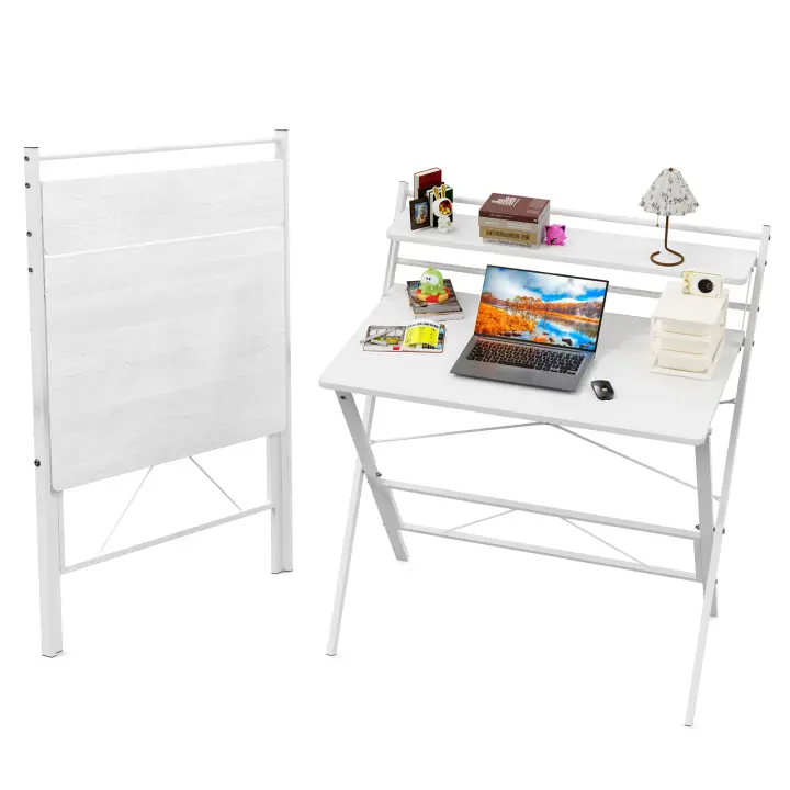 Escritorio plegable para ordenador, mesa de trabajo para el hogar, oficina, mesa auxiliar plegable, 80 x 50 x 107 cm, color blanco - 1