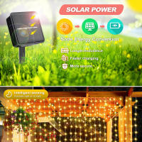 1 Pack De Luces Solares Para Cortina 300 LED 8 Modos Impermeable IP44 Decoración De Jardín Y Pared Para Navidad 9.8x9.8 Pies - details 1