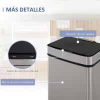 HOMCOM Cubo de Basura para la Cocina Apertura Automática Sensor Papelera de Cocina o Dormitorio 72L Acero Inox - details 3
