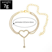 Nuevos Pulseras De Tobillo Con Diamantes Doble Capa De Corazón Boho Tennis Cadena De Pies Para Mujer Joyería De Boda Accesorios - details 3