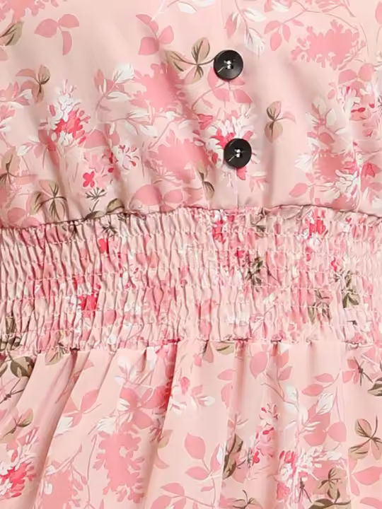 Vestido Casual De Mujer Con Estampado Floral Cuello V Manga Larga A-Line Longitud De Rodilla Cintura Alta Primavera Otoño Invierno - 1