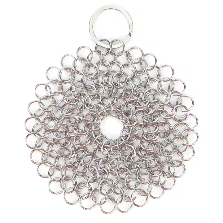 Limpieza Mágica De Hierro Fundido Con Cadena De Anillo Pequeño Limpia Arrugas Resistente Al Rust Never Rust Cepillo De Limpieza De Acero Inoxidable 4-8 Pulgadas - 1