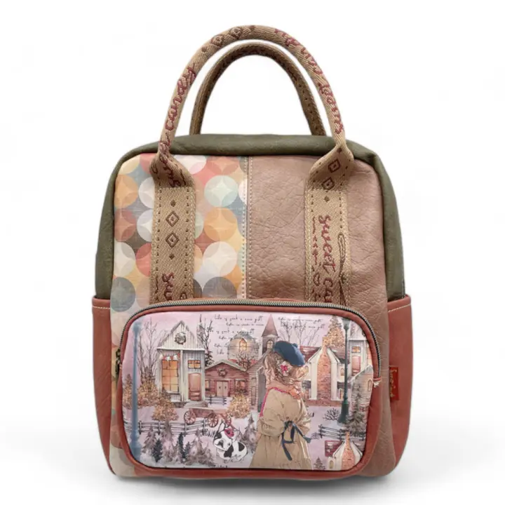 Mochila Sweet Candy - Varios Bolsillos y Compartimentos- C-268-01 - Colección Viajes - 30x24x12cm - Diseño Vintage y Funcional. - 1