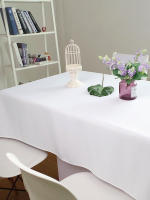 Mantel Blanco Impermeable Para Fiesta Boda Banquete Hotel Decoración Hogar Tamaño Grande Rectangular Poliéster Plaino - details 5