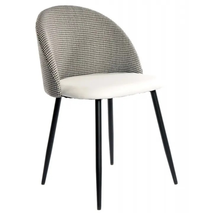 Silla ESTRATOS, metal negro, tapizado pata de gallo y similpiel blanca - 1