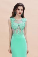 Vestido De Noche Sirena Con Encaje Y Aplicaciones Verde Con Broches Sin Mangas Formal Para Fiesta De Baile Y Premiaciones Vestido Largo De Fiesta - details 14