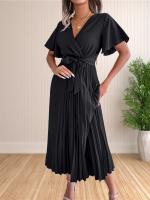 Vestido Maxi De Verano Para Mujer Con Volantes Y Cintura Ajustable Vestido De Fiesta V-Neck Traje De Baño A-Line Midi - details 10