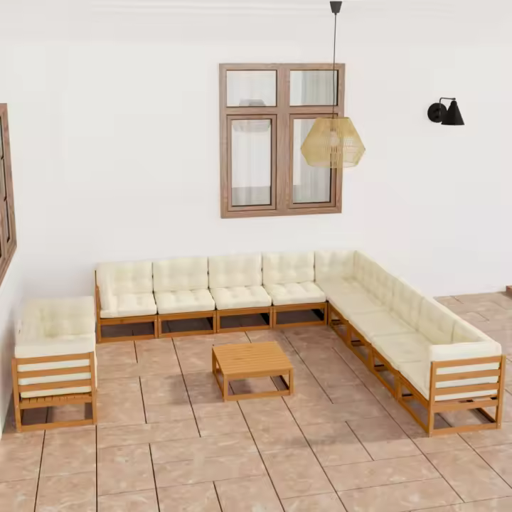 vidaXL Set de muebles de jardín 12 pzs cojines madera pino marrón miel - 1