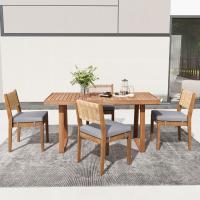Juego de Mesa de Comedor de Exterior de 5 Piezas para 4, Respaldo de Silla de Ratán PE, Tabla de Mesa y Sillas de Madera de Acacia, Patio de Jardín - details 0