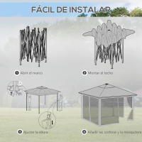 Outsunny Carpa Plegable 3x3 m Cenador de Jardín con Doble Techo 4 Mosquiteras 20 Luces LED Solares Altura Ajustable Mando a Distancia y Bolsa de Transporte para Jardín Patio Fiestas Gris - details 5